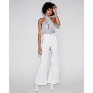 Express Extreme High Waisted Wide Leg Flare Pants White 0
